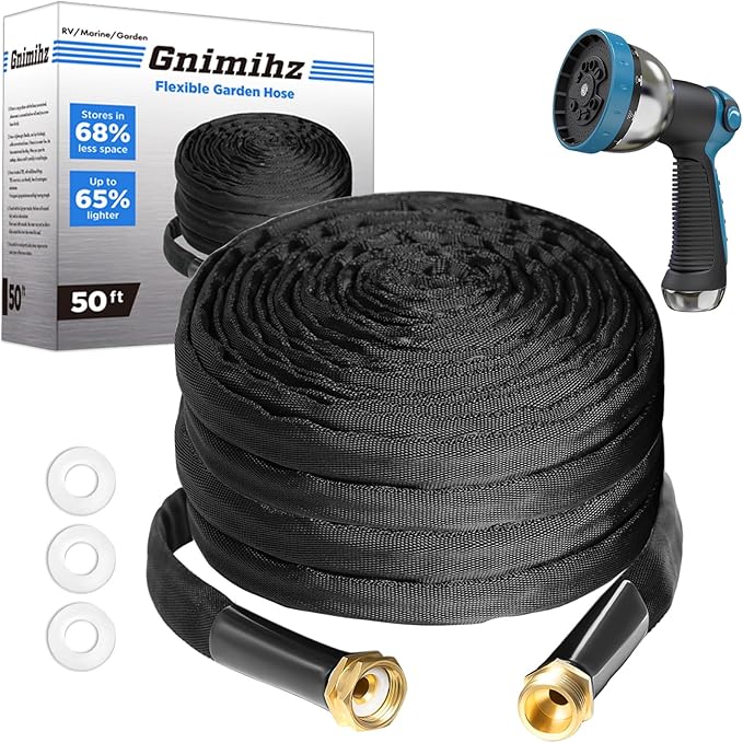 Garden Hose 50ft Made of TPE(BetterThan PVC), with 10 Patterns Sprayer Nozzle, Ultra-Light & Flexible Water Hose with Solid Brass Fittings, Non-Shrinking, Easy to Storage, Drinking Water Safe Material