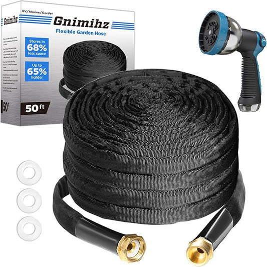 Garden Hose 50ft Made of TPE(BetterThan PVC), with 10 Patterns Sprayer Nozzle, Ultra-Light & Flexible Water Hose with Solid Brass Fittings, Non-Shrinking, Easy to Storage, Drinking Water Safe Material