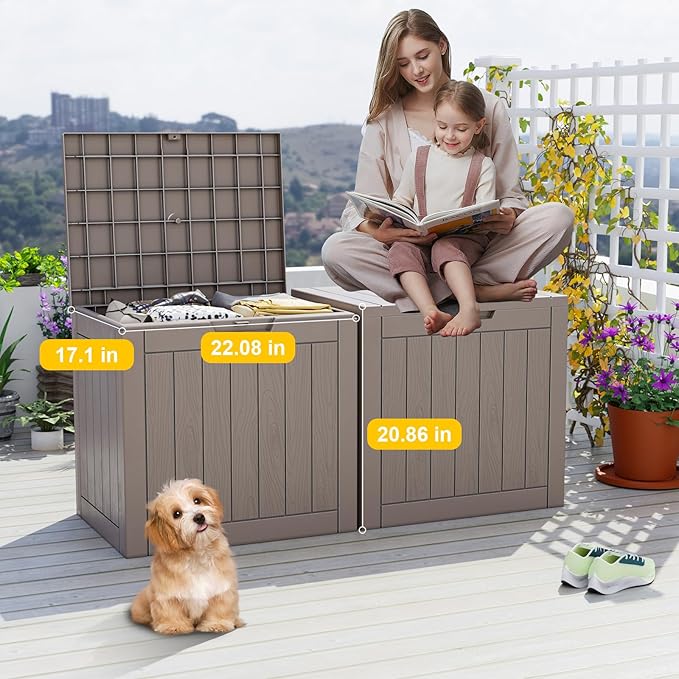 30 Gallon Resin Deck Box, Lockable Outdoor Storage Box for Patio Cushions Storage Furniture,Garden Tools, Pool Supplies, Weatherproof and UV Resistant- Grey