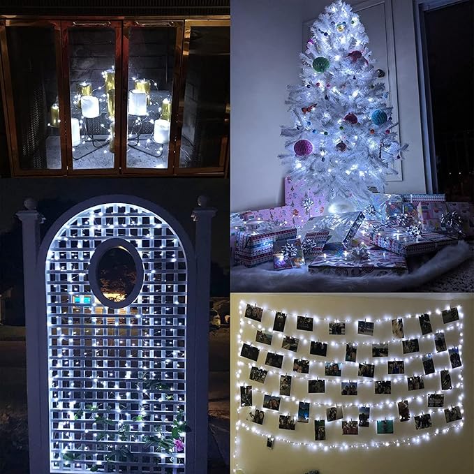 33Ft 100LED Fairy Lights Plug in, Waterproof String Lights Outdoor & Indoor 8 Modes with Timer, Christmas Light Bedroom Decor, Twinkle Light for Girl's Room Garden Christmas Decorations (Cool White)