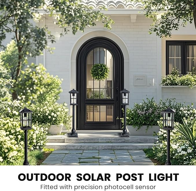 31" Solar Pathway Lights Outdoor, Dusk to Dawn Aluminum Lamp Post with Remote Control & Pole Mount Base - IP44 Waterproof, 3 Brightness Modes for Lawn, Patio, Driveway, Garden Decoration