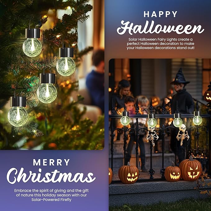 Hanging Solar Lights Outdoor,New Upgraded Moving Led Beads,Solar Powered Waterproof Lighting,12 Pack Hanging Globe Solar Lights for Garden Yard Patio Fence Christmas Decoration (Warm White)