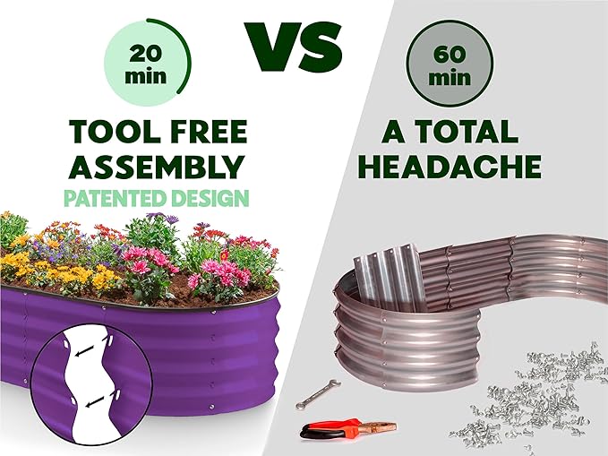 Galvanized Raised Garden Beds Outdoor // 4×2×1 ft (2-Pack) Planter Raised Beds for Gardening, Vegetables, Flowers // Large Metal Garden Box (Purple) // Patented Tool-Free Design