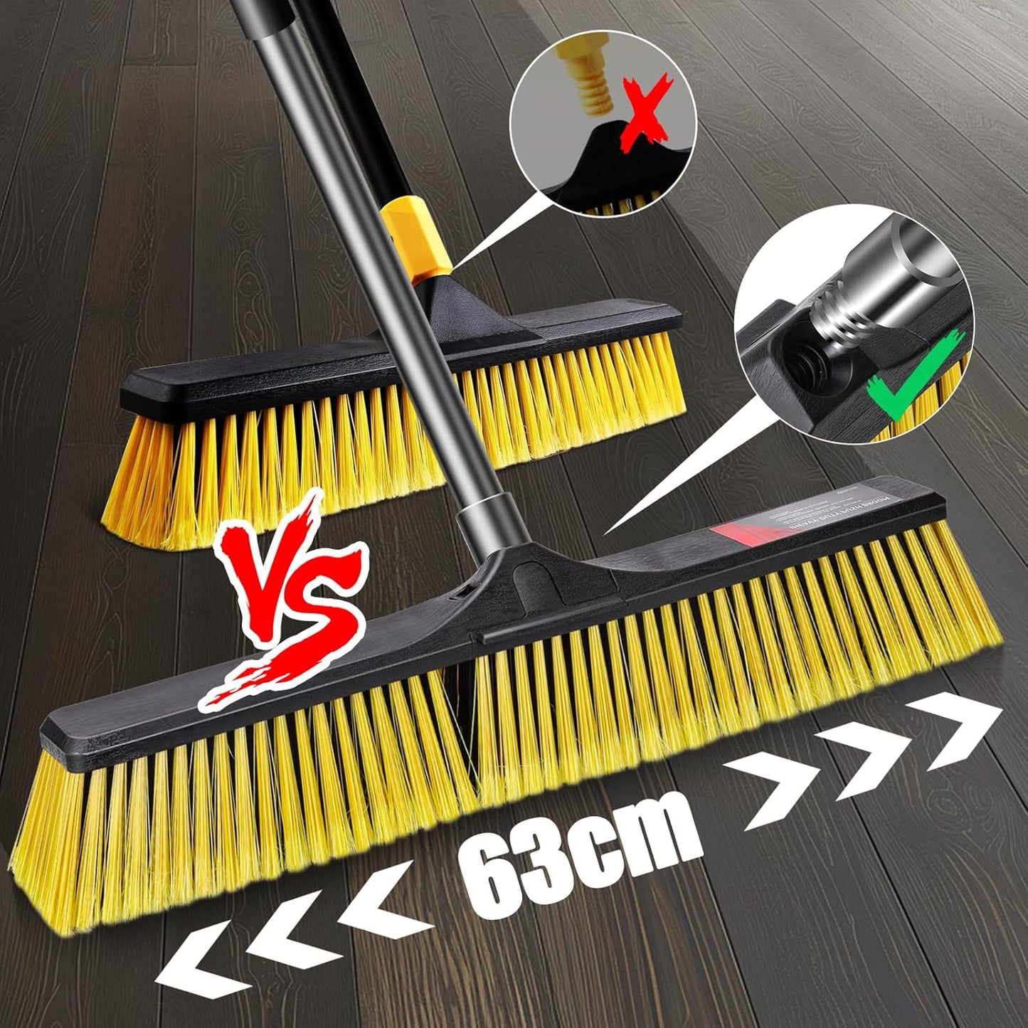 24" Push Broom Outdoor Heavy Duty,Masthome Industrial Brooms with 55" Long Handle and Stiff Bristles,Outdoor Broom Heavy Duty,Commercial for Garage Yard Patio Warehouse Concrete Floor Cleaning