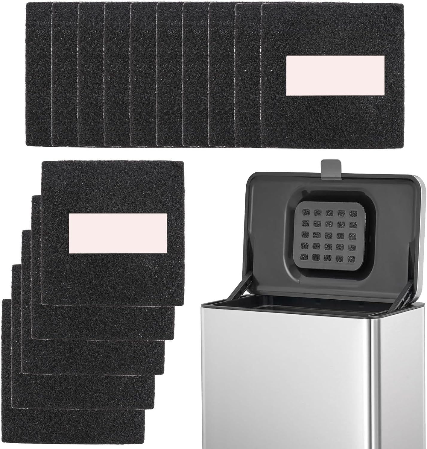 15 Pack Trash Can Odor Filter Refills for Trash Can and Compost Bin, Activated Charcoal Deodorizer Sheets for Indoor Kitchen Compost Bucket Countertop and Recycle Bin, Square 3.9 Inch