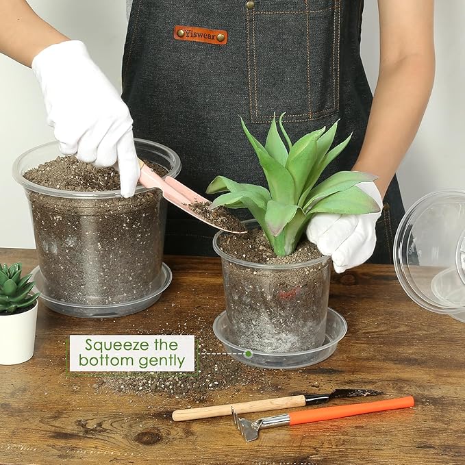 4/5/6/7 Inch Clear Nursery Pots for Plants with Sacuers 15 Pack, Plastic Flower Pots with Drainage Holes, Variety Pack Seedlings Garden Pot for Indoor Outdoor (6 inch)