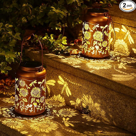 2pack Solar Lanterns Lights Outdoor Hanging Lantern Waterproof Metal LED Dragonfly Christmas Decor Gifts for Women Mom Grandma Solar Light for Garden,Yard,Patio, Lawn,Pathway,Landscape