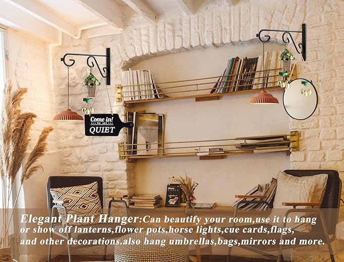 Hanging Plant Hanger 4Pcs Plant Hanger Wall Hooks,6in Metal Plant Bracket Hook for Outdoor or Indoor Hanging Flower Baskets,Wind Chimes,Solar Lanterns