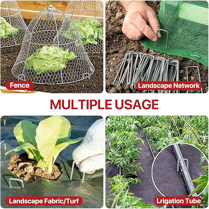 4 Inch 300 Pack Landscape Staples Galvanized Garden Stakes Anti-Rust Landscape Pins for Weed Barrier Fabric, Artificial Turf and Landscape Fabric