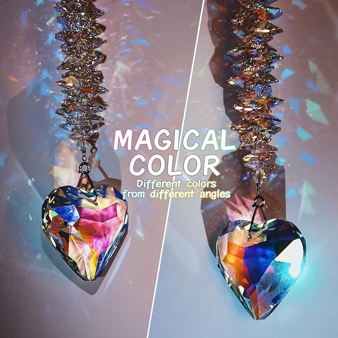45mm AB Color Heart Crystal Suncatcher, Handmade Rainbow Maker Prism, Outdoor Indoor Hanging Window Decorations，Gifts for Women Mom and Children