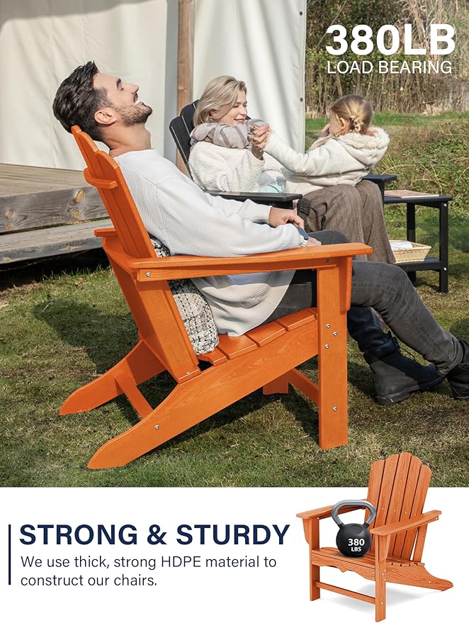 KINGYES HDPE Adirondack Chair, Classic All-Weather Adirondack Chair, Orange