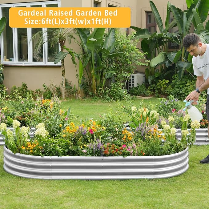 Garden 6x3x1ft Galvanized Raised Garden Bed Kit - Metal Planter Boxes for Vegetables/Herbs/Flowers, Heavy-Duty Steel Outdoor Garden Box with Reinforced Edges(6X3X1FT)