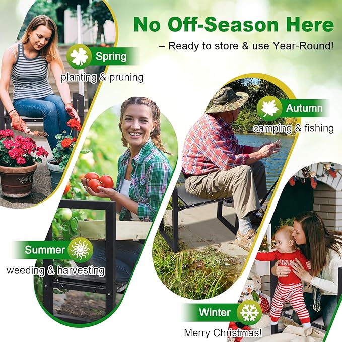 Garden Kneeler and Seat Heavy Duty - Anti-Tip Super Stable Multifunctional Gardening Stool Bench,Wide 12.7" Pads,Foldable Ergonomic Handles for Seniors Women Men Pain-Free Weeding,Planting Yard Work