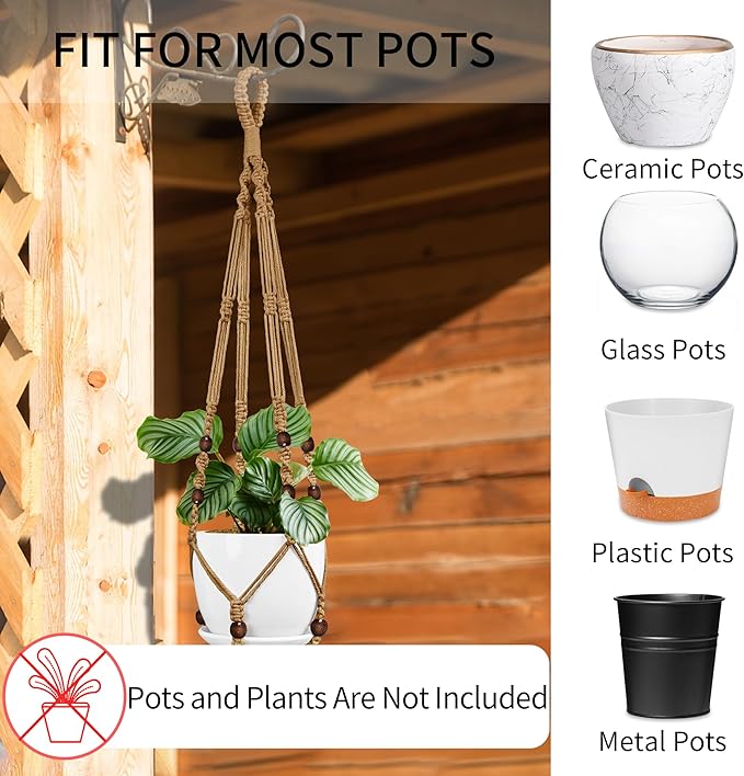3 Pack Macrame Plant Hanger - 35"/29"/23" Different Sizes, Hanging Planter Basket Flower Pot Holder for Indoor Outdoor, Boho Home Decor, Brown (POTS NOT Included)