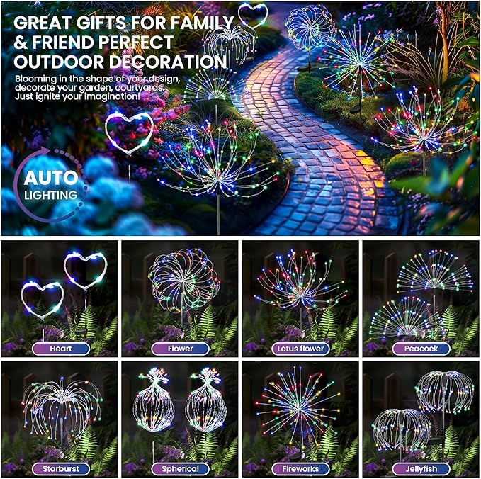 Garden Decor Solar Lights Outdoor,6Pack 120LED Waterproof Colorful Solar Garden Lights Your Outdoor Decoration,Yard, Patio, Porch,Flower Pot,Pathway,Christmas