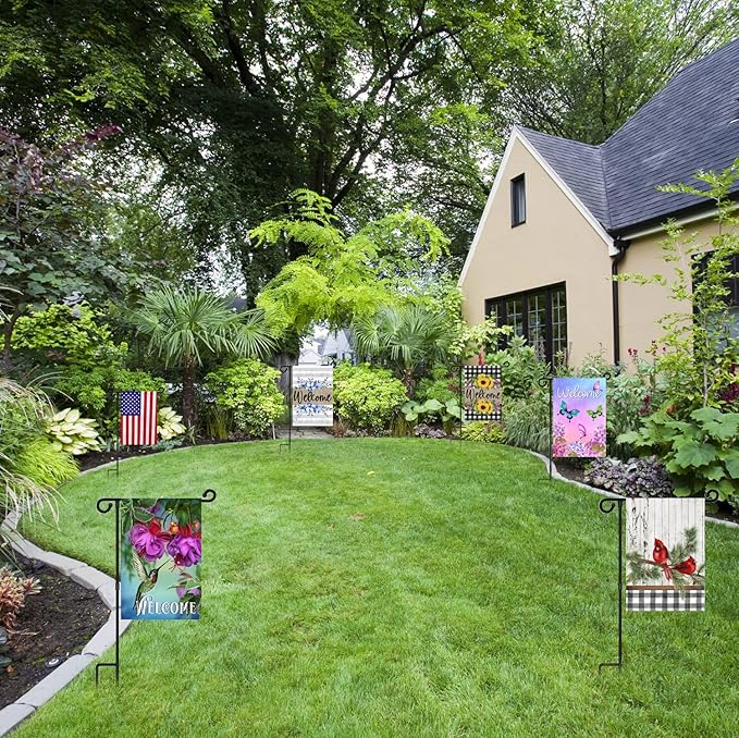 Garden Flag Stand Holder 10 Pack Garden Flag holder for 12 x 18 Inches Flags with Anti-Wind Clip for Outdoor Garden Yard Lawn