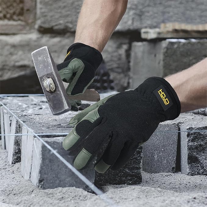 HANDLANDY Leather Work Gloves for Men & Women, Reinforced Durable Garden Gloves, Cowhide Working Glove for Gardening