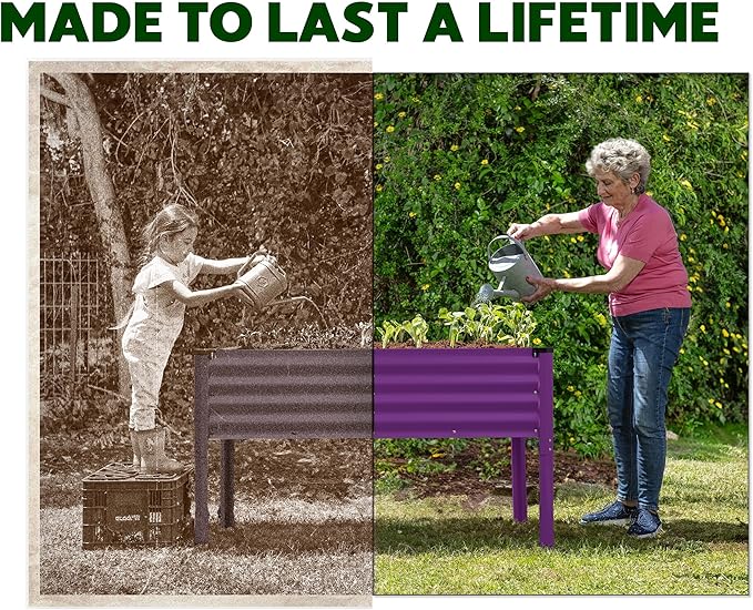 Galvanized Raised Garden Beds Outdoor with Legs // 48×24×31in Elevated Planter Box for Vegetables, Flowers (Purple) // Large Metal Garden Bed for Backyard Patio Gardening