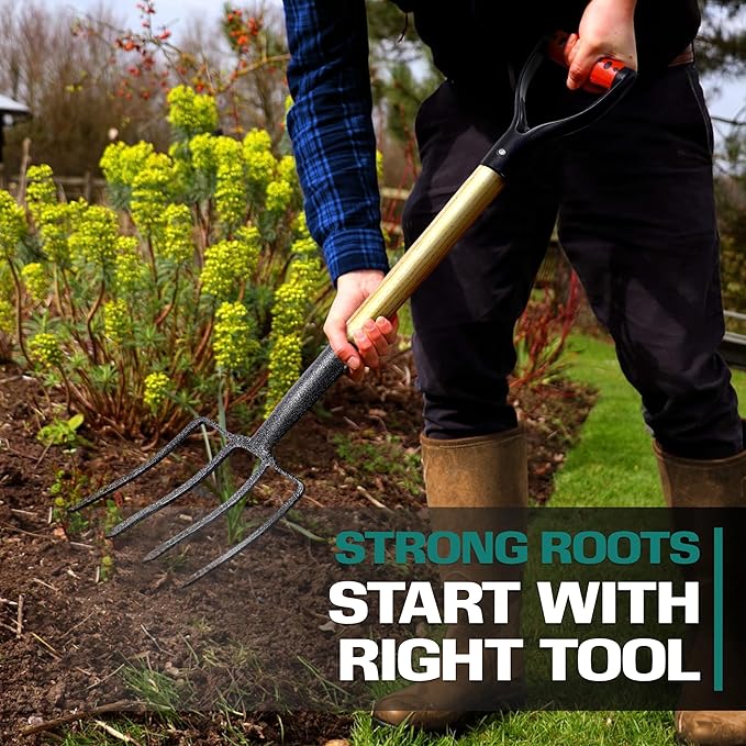 2WAYZ Pitchfork for Gardening - Heavy-Duty Broad Garden Fork - Stainless Border Digging Fork - Wood and Steel Pitch Fork- Durable, Rugged, Professional Quality Tool - 40.6 x 7.1 inch (Black and Red)