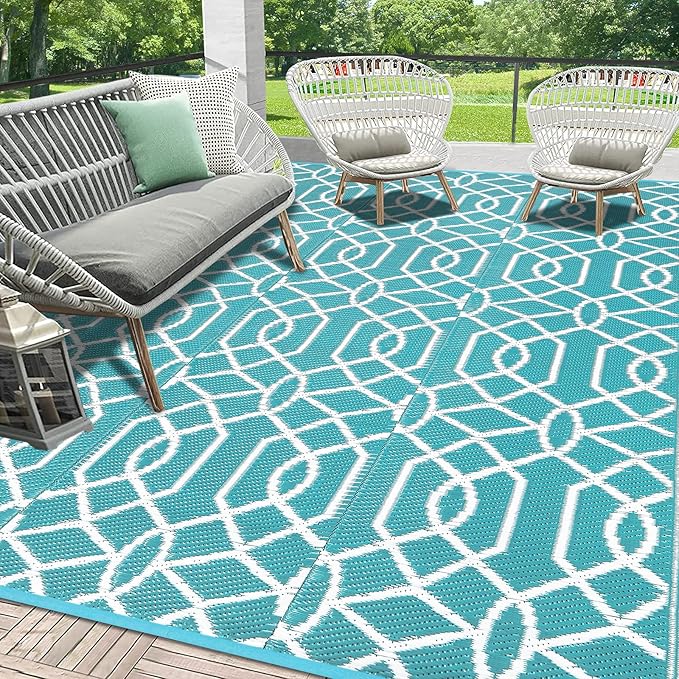 HEBE Outdoor Rug Waterproof 8x10, Reversible Plastic Straw Rug RV Camping Rug, Indoor Outdoor Patio Mat Clearance, Outside Carpet for Porch,Deck,Camper,Balcony,Backyard,Picnic