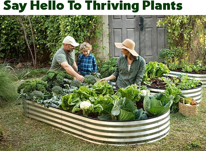 Galvanized Raised Garden Beds Outdoor // 8×4×1 ft Planter Raised Beds for Gardening, Vegetables, Flowers // Large Metal Garden Box // Patented Tool-Free Design (Silver)