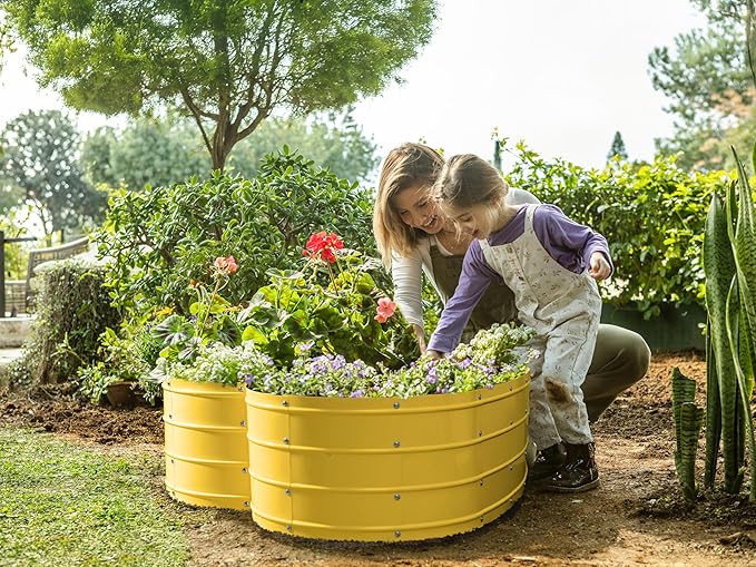 Galvanized Raised Garden Beds Outdoor // Planter Raised Beds for Gardening, Vegetables, Flowers // Large Metal Garden Box (Yellow) // Tool-Free Assembly