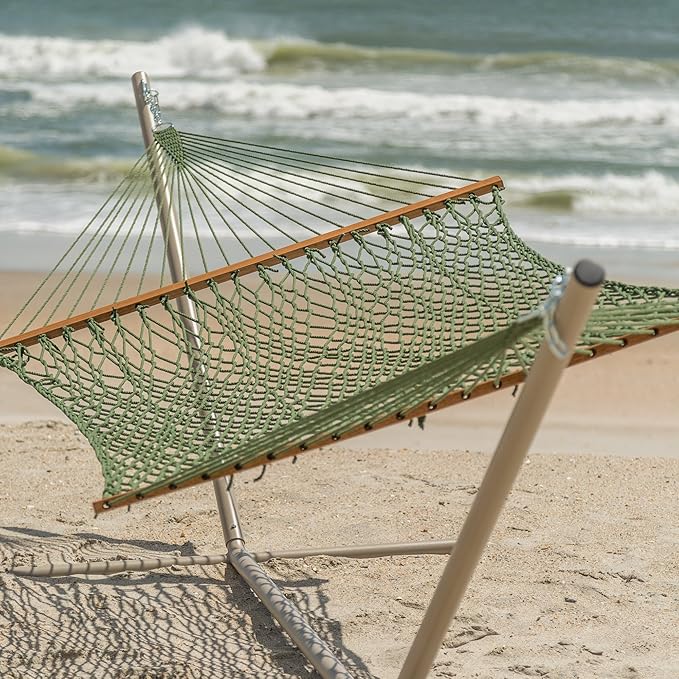 Hatteras Hammocks Deluxe Meadow Duracord Rope Hammock with Free Extension Chains & Tree Hooks, Handcrafted in The USA, 450 LB Weight Capacity, 13 ft. x 60 in