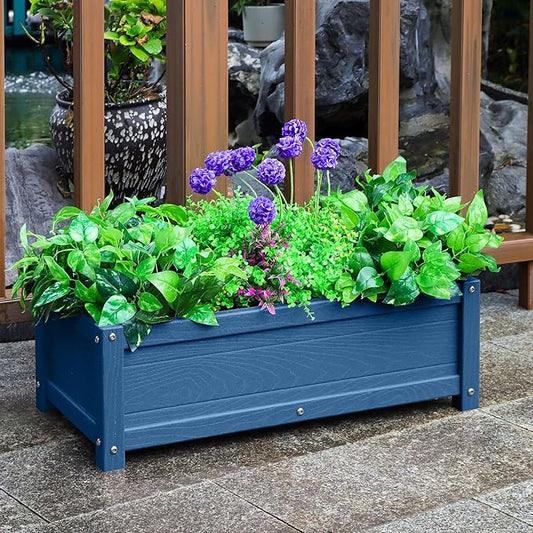 HDPE Raised Planter Box Outdoor,Rot-Resistant and Non-Cracking,Raised Beds for Gardening 29.5 * 14.4 * 9.8 in for Yard,Lawn,Outdoor Planter Boxes Rectangle with Drainage Holes Navy