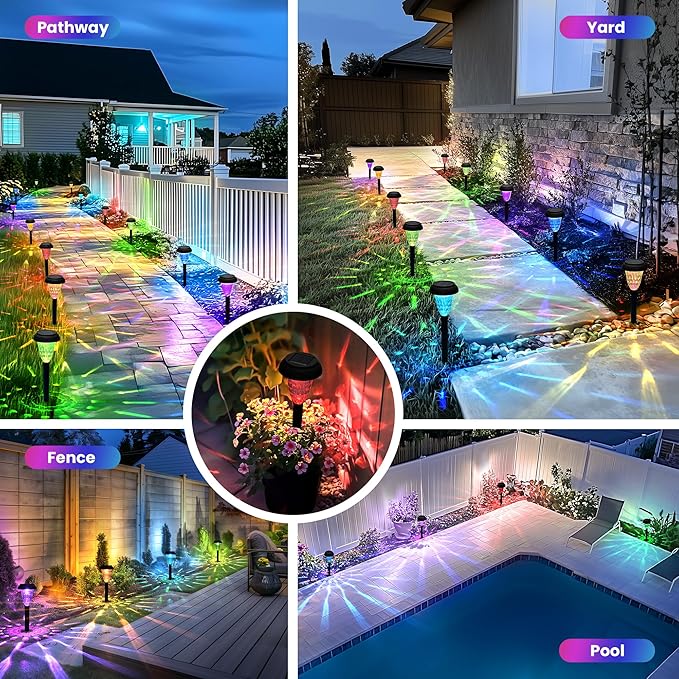Garden Decor Solar Lights Outdoor Waterproof Outdoor Decor Solar Pathway Lights Color Changing Light for Patio Driveway Walkway Yard Backyard Lawn Landscape Decor (8 Pack)