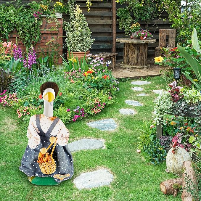 3 Pcs Porch Goose Outfit, Cute Porch Goosey Braid Wig, Crochet Hook Portico Goose Wig for Lawn Goosey Garden