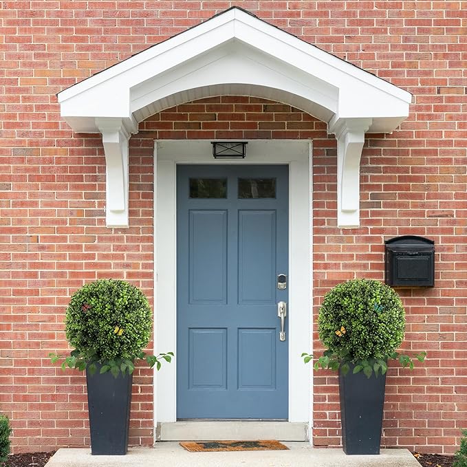 28" Artificial Boxwood Ball Bush, UV Resistant Topiary Tree Faux Boxwood Ball Shaped Porch Bushes with Ground Spike Artificial Bushes for Outdoors Front Door Decor Home Garden