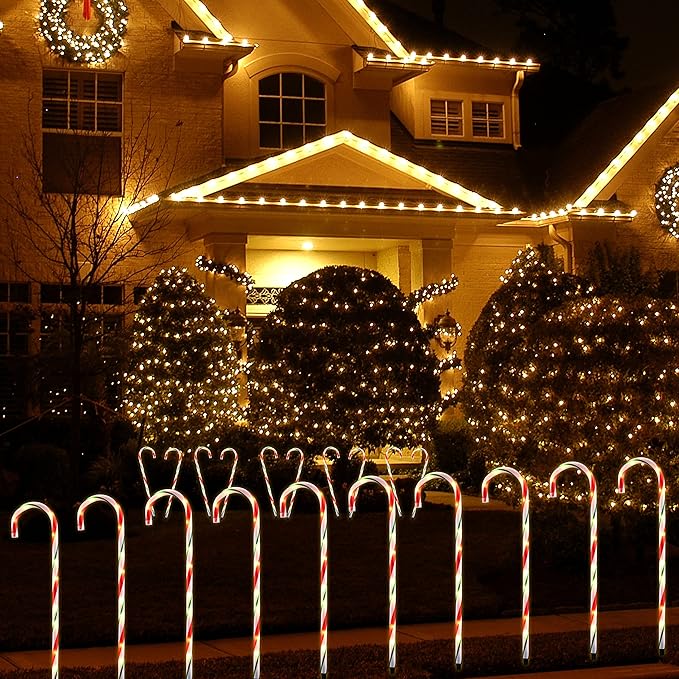 26" Christmas Decorations Outside Candy Cane Lights, Set of 10 Pack Landscape Path Lights for Yard Patio Garden Walkway Festival Holiday, Red & Green