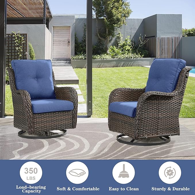 4 Pieces Patio Furniture Sets, Wicker Patio Swivel Glider Chair with Ottomans, Outdoor Furniture Set for Outside Porch, Deck, Balcony, Garden