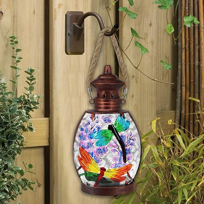 Hanging Solar Lantern Outdoor Waterproof Dragonfly Decor Solar Lights Tabletop Lamp for Outdoor Garden Yard Patio Ornament