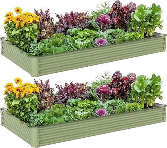 2PCS 8x4x1ft Galvanized Raised Garden Bed-Outdoor Galvanized Planter Box for Vegetables, Fruits,Herbs, Flowers, Metal Raised Garden Bed kit-Green