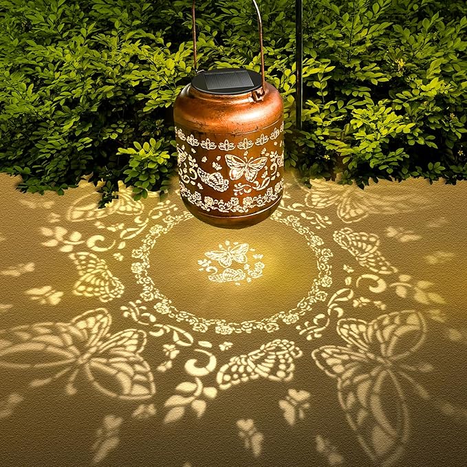 2Pack Butterfly Solar Lanterns Outdoor Hanging Waterproof Lanterns for Garden Decor Christmas Gifts for Women Mom Grandma Metal Solar Lights Decoration Outside for Yard, Patio,Pathway Landscape