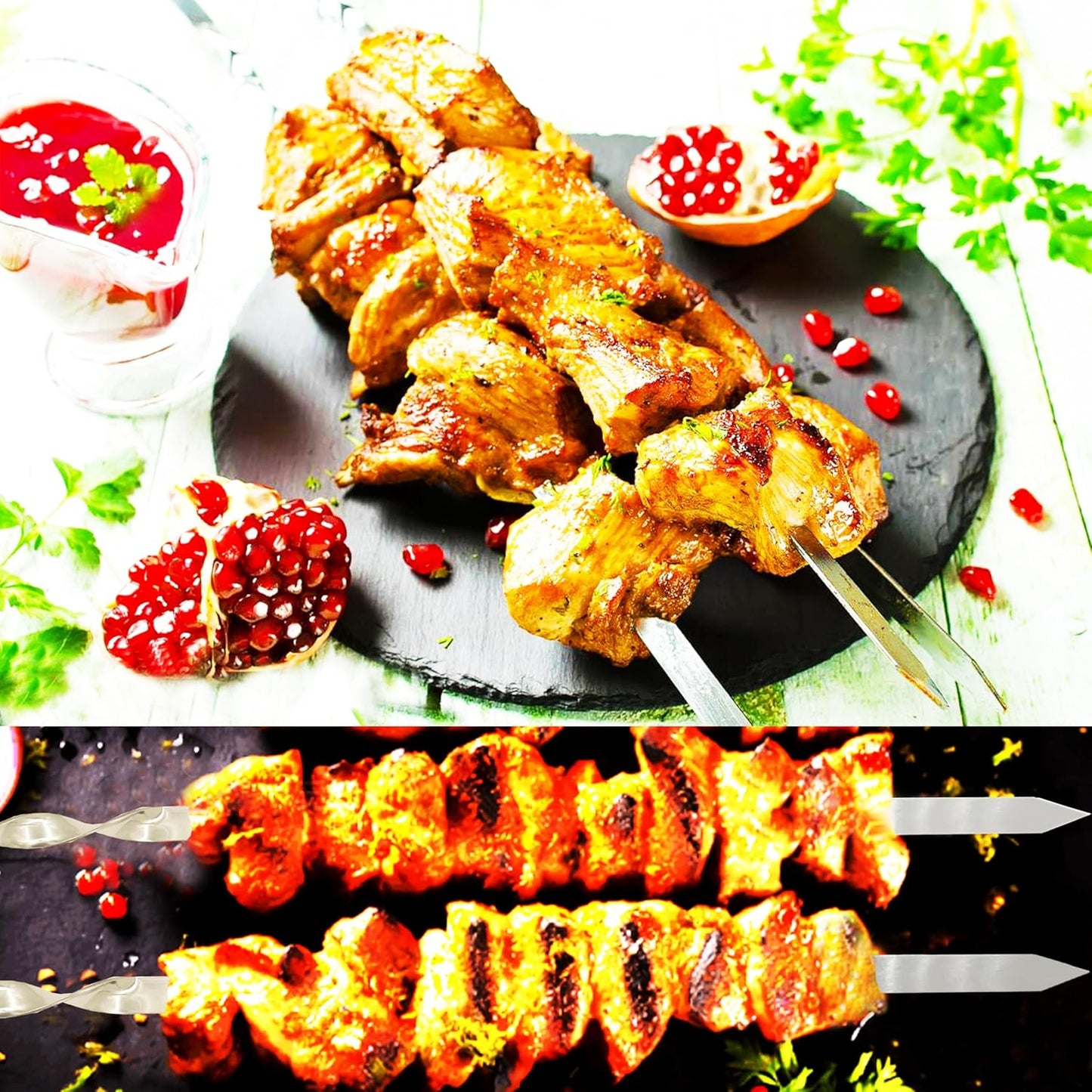 23.6 Inch Skewers for Kabobs 0.62 Inch Wide Kabob Skewer 8PCS Reusable Metal Skewers for Grilling Long Kebab Skewer Large Heavy Duty BBQ Sticks Stainless Steel Barbecue Sticks with Oak Handle