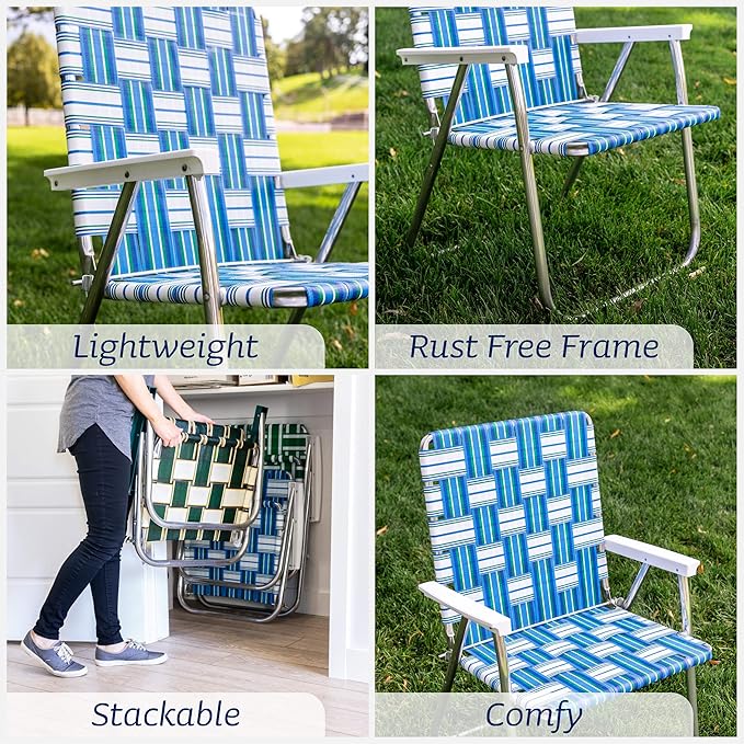 Lawn Chair USA Folding Aluminum Outdoor Patio Lawn Chair | Heavy-Duty Webbed Chairs for Camping, Sports, Beach, Yard & Tailgating | Lightweight Portable | Classic - Black/Purple