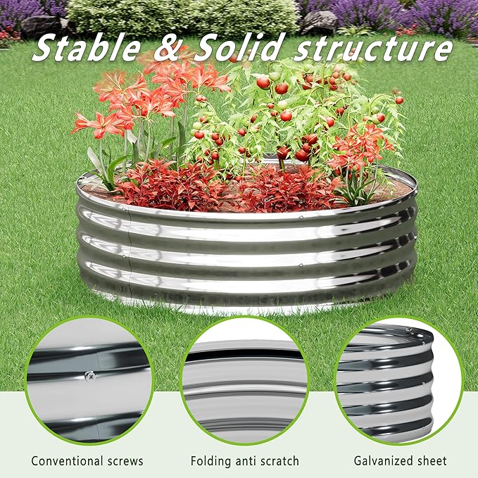 2PCS 2x2x1FT Galvanized Raised Garden Bed Kit,Vegetable Boxes-Round Metal Flower Box,Large Planter Raised Beds Outdoor Garden for Planting,Fruit,Herb-Sliver