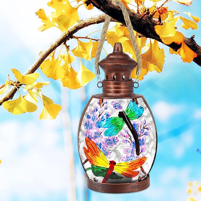 Hanging Solar Lantern Outdoor Waterproof Dragonfly Decor Solar Lights Tabletop Lamp for Outdoor Garden Yard Patio Ornament