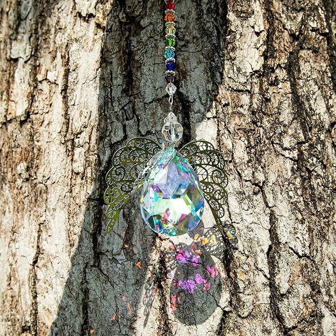 H&D HYALINE & DORA Metal Angel Wing Pendant with Rainbow Crystal Prisms Suncatcher Window Home Christmas Hanging Decor,Set 3pcs